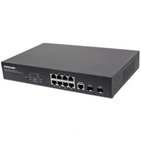 Intellinet 8-Port Gigabit Ethernet PoE+ Web-Managed Switch with 2 SFP Ports, IEEE 802.3at/af Power o