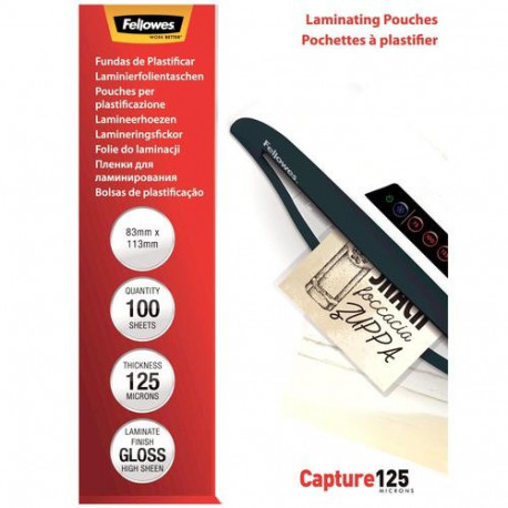 Fellowes Glossy 125 Micron Card Laminating Pouch - 83x113mm