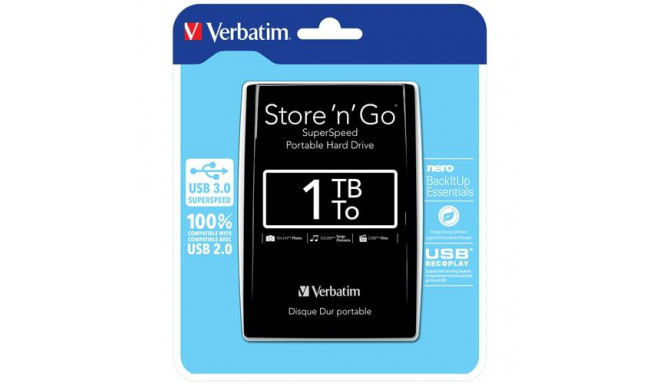 Verbatim Store &#039;n&#039; Go USB 3.0 Portable Hard Drive 1TB Black