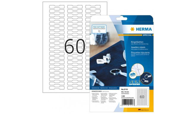 HERMA Jewellery labels A4 49x10 mm white paper matt opaque 1500 pcs.