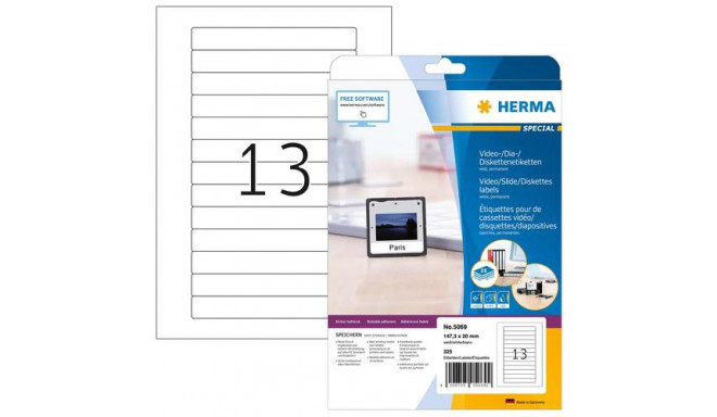 HERMA Video labels A4 147.3x20 mm white paper matt 325 pcs.
