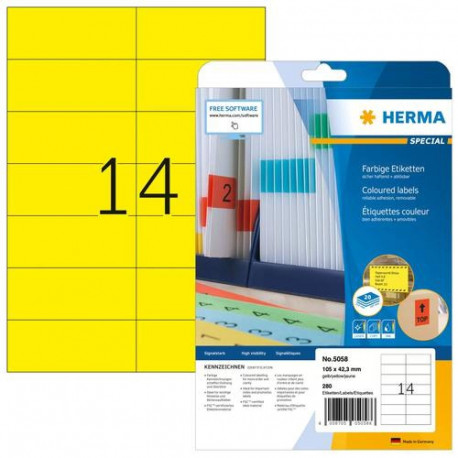 HERMA Coloured labels A4 105x42.3 mm yellow paper matt 280 pcs.