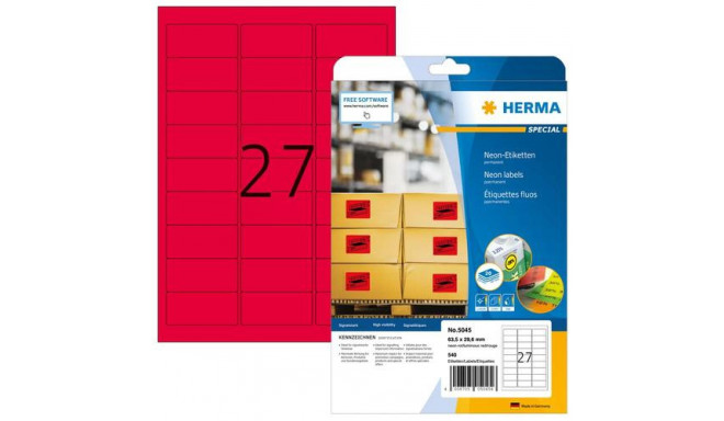 HERMA Neon labels A4 63.5x29.6 mm luminous red paper matt 540 pcs.