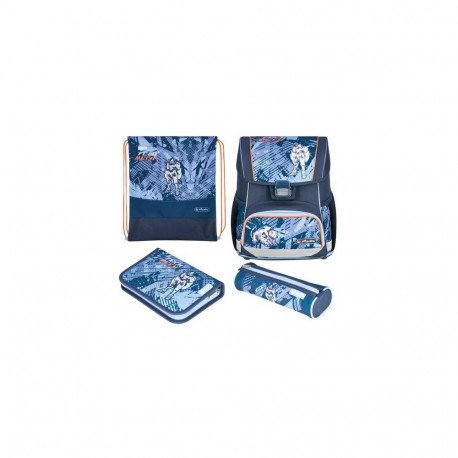 Herlitz Loop Plus TechMech school bag set Boy Polyester Blue, Orange