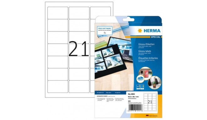 HERMA Labels A4 63,5x38,1 mm white paper glossy 525 pcs.