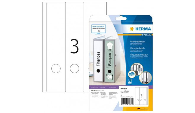 HERMA Inkjet file labels A4 61x297 mm white paper matt 75 pcs.