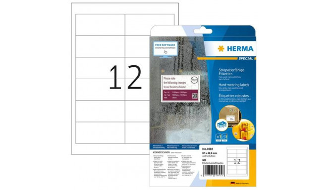 HERMA Labels hard-wearing A4 97x42.3 mm white strong adhesion film matt weatherproof 300 pcs.