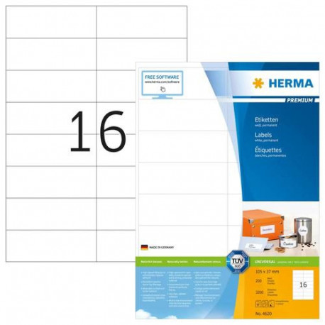 HERMA Labels Premium A4 105x37 mm white paper matt 3200 pcs.