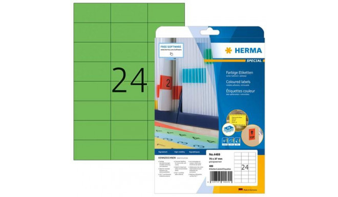 HERMA Coloured Labels A4 70x37 mm green paper matt 480 pcs.
