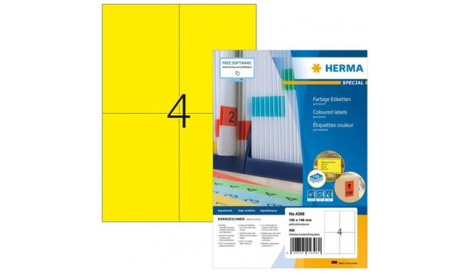 HERMA Coloured Labels A4 105x148 mm yellow paper matt 400 pcs.