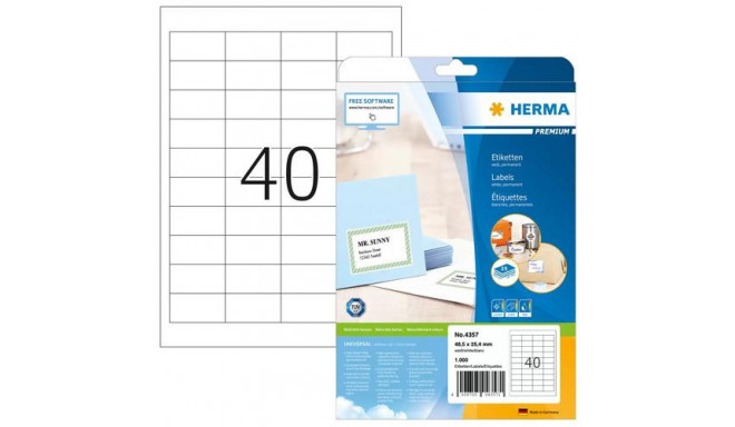 HERMA Labels Premium A4 48.5x25.4 mm white paper matt 1000 pcs.