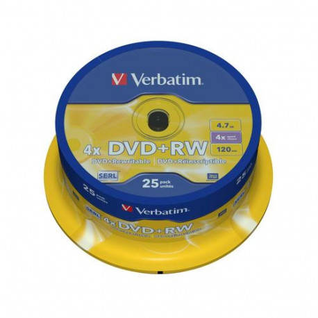 DVD+RW Verbatim 4,7GB 25pcs Pack 4x Spindel silver retail