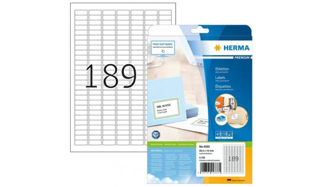 HERMA Labels Premium A4 25.4x10 mm white paper matt 4725 pcs.