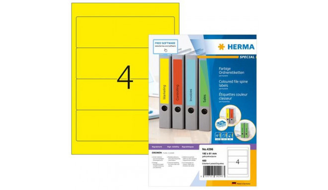 HERMA File labels A4 192x61 mm yellow paper matt opaque 400 pcs.