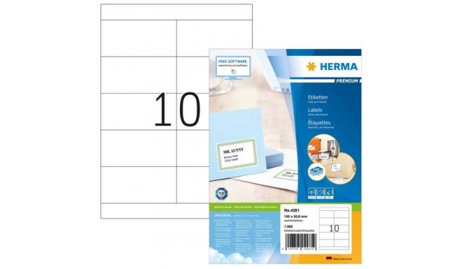 HERMA Labels Premium A4 105x50.8 mm white paper matt 1000 pcs.