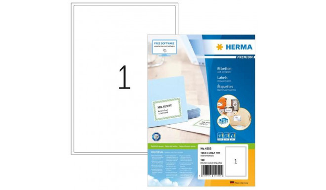 HERMA Address labels Premium A4 199.6x289.1 mm white paper matt 100 pcs.