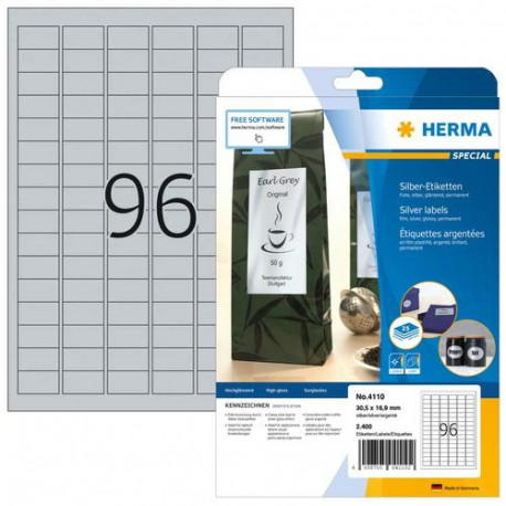 HERMA Labels A4 30.5x16.9 mm silver film glossy 2400 pcs.