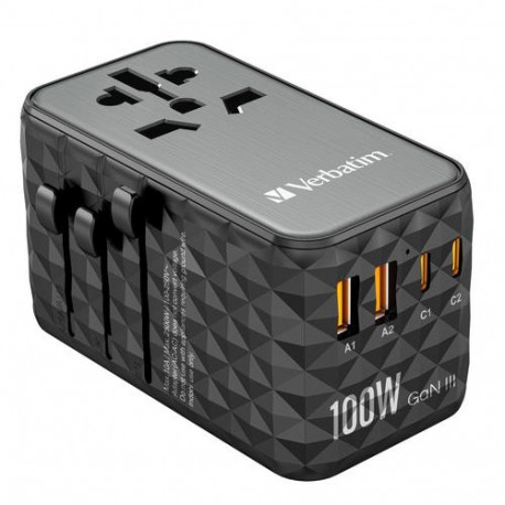 Verbatim UTA-06 100W GaN III Universal Travel Adapter with 2 x USB-C PD & QC 4+ & 2 x USB-A 