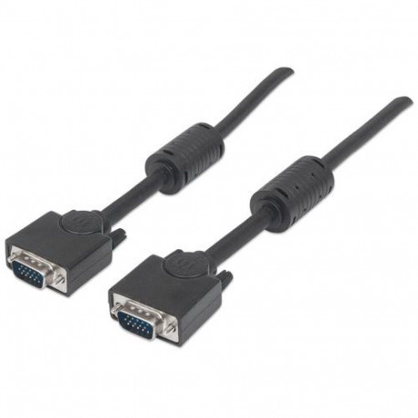 Manhattan VGA Monitor Cable (with Ferrite Cores), 3m, Black, Male to Male, HD15, Cable of higher SVG
