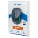Manhattan Success Wireless Mouse, Black/Green, 1000dpi, 2.4Ghz (up to 10m), USB, Optical, Three Butt