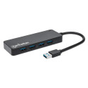 Manhattan USB-A 4-Port Hub, 4x USB-A Ports, 5 Gbps (USB 3.2 Gen1 aka USB 3.0), Bus Power, Equivalent