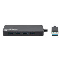 Manhattan USB-A 4-Port Hub, 4x USB-A Ports, 5 Gbps (USB 3.2 Gen1 aka USB 3.0), Bus Power, Equivalent