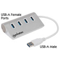 Manhattan USB-A 4-Port Hub, 4x USB-A Ports, 5 Gbps (USB 3.2 Gen1 aka USB 3.0), Bus Powered, Fast cha
