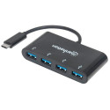 Manhattan USB-C Dock/Hub, Ports (x4): USB-A (x4), 5 Gbps (USB 3.2 Gen1 aka USB 3.0), External Power 