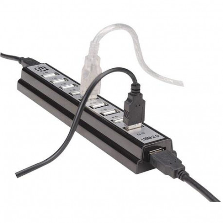Manhattan USB-A 10-Port Desktop Hub, 10x USB-A Ports, 480 Mbps (USB 2.0), Bus or AC Power, Hi-Speed 