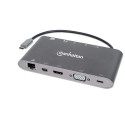 Manhattan USB-C Dock/Hub with Card Reader, Ports (x8): USB-C to HDMI, Audio 3.5mm, Ethernet, Mini Di