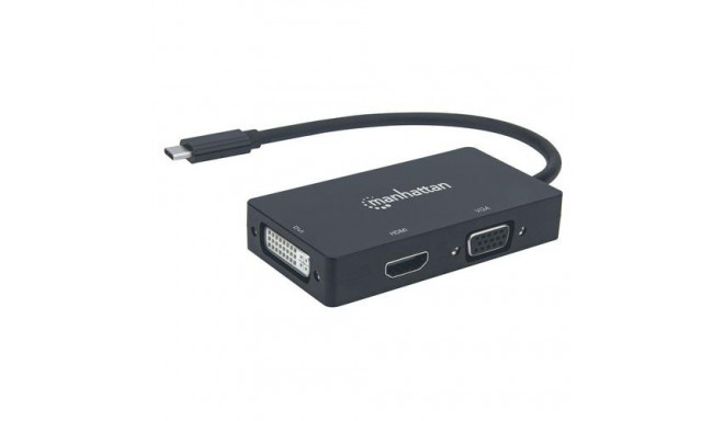 Manhattan USB-C Dock/Hub, Ports (x3): DVI-I, HDMI and VGA Ports, Note: Only One Port can be used at 