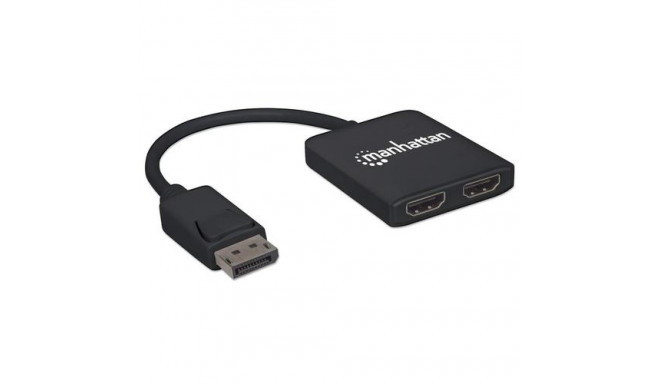 Manhattan DisplayPort 1.2 to 2-Port HDMI Splitter Hub with MST, 4K@30Hz, USB-A Powered, Video Wall F