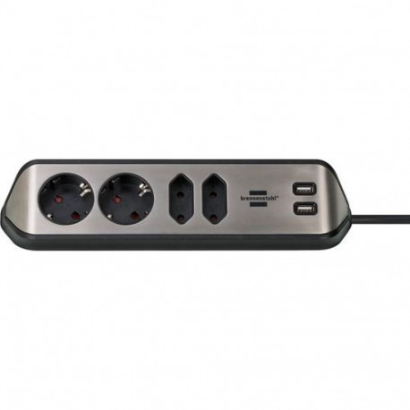 Brennenstuhl 1153590410 power extension 2 m 4 AC outlet(s) Indoor Black, Silver
