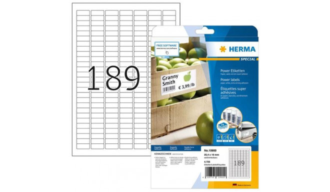 HERMA Labels A4 25,4x10 mm white extra strong adhesion paper matt 4725 pcs.