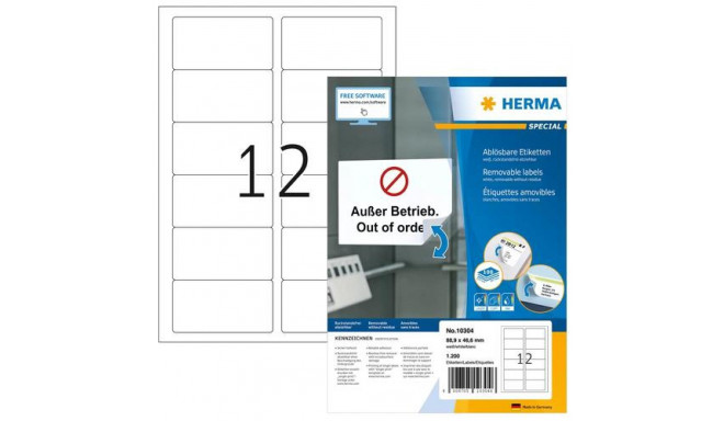 HERMA Removable labels A4 88.9x46.6 mm white Movables/removable paper matt 1200 pcs.