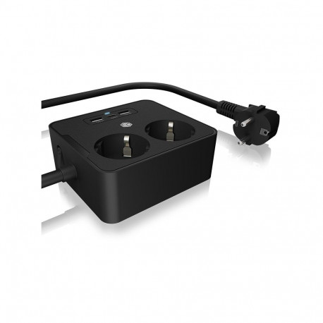 "Steckdosenleiste Doppelsteckdose + 2x USB-Port ICY BOX Black"