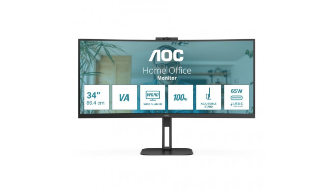 "86cm/34"" (3440x1440) AOC CU34V5CW 21:9 VA 1ms 100Hz HDMI DisplayPort USB-C KVM VESA Speaker Webcam