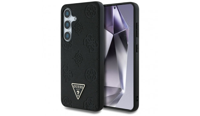Case Guess grained hot stamp pojengi mustriga kolmnurkne logo MagSafe jaoks Samsung Galaxy S25 must