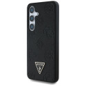 Case Guess Grained Hot Stamp pojengimustriga kolmnurkse logoga MagSafe jaoks Samsung Galaxy S25 must