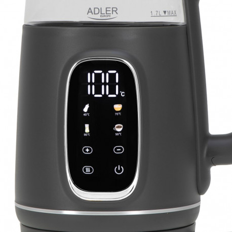 Adler veekeetja AD 1305 LED-ekraaniga elektriline 2200W 1.7L plastist 360° pöörleva alusega, hall