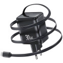 USAMS Charger 1xUSB-C with retractable USB-C Retractable PD+QC 30W Gan Fast Charging black/blac