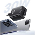 USAMS Charger 1xUSB-C with retractable USB-C Retractable PD+QC 30W Gan Fast Charging black/blac