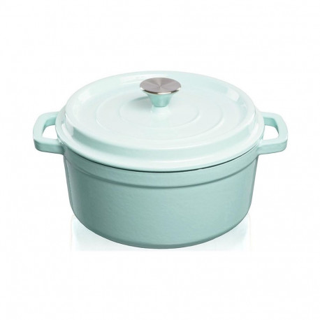 Cast iron pot Grand Feu, minimalist design "Casserole" with lid, 4.7l, turquoise color.