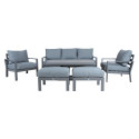 Aiamööblikomplekt RIO laud, diivan, 2 tugitooli ja 2 tumbat, hallikasbeež