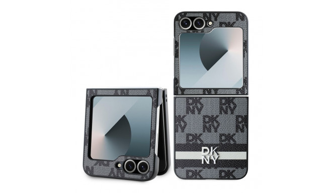 DKNY - DKNY PU Leather Checkered Pattern and Stripe Case for Samsung Galaxy Z Flip 6 Black