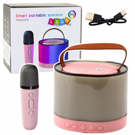 Karaoke komplekt K52 RGB Bluetooth roosa juhtmevaba mikrofoniga
