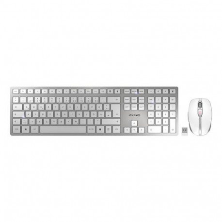 CHERRY DW 9100 SLIM keyboard Mouse included Universal RF Wireless + Bluetooth QWERTZ German Silver