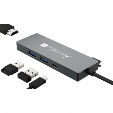 Techly IUSB32C-HUB4HPD laptop dock/port replicator Wired USB 3.2 Gen 2 (3.1 Gen 2) Type-C Grey