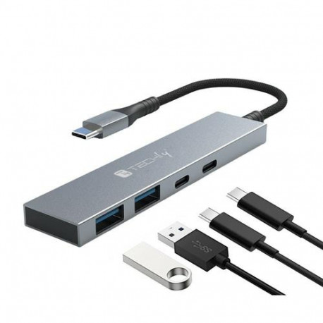 Techly IUSB32C-HUB4AC interface hub USB 3.2 Gen 1 (3.1 Gen 1) Type-C 5000 Mbit/s Silver