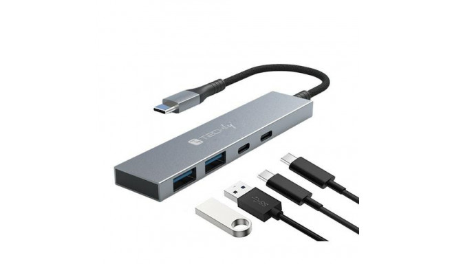 Techly IUSB32C-HUB4AC interface hub USB 3.2 Gen 1 (3.1 Gen 1) Type-C 5000 Mbit/s Silver